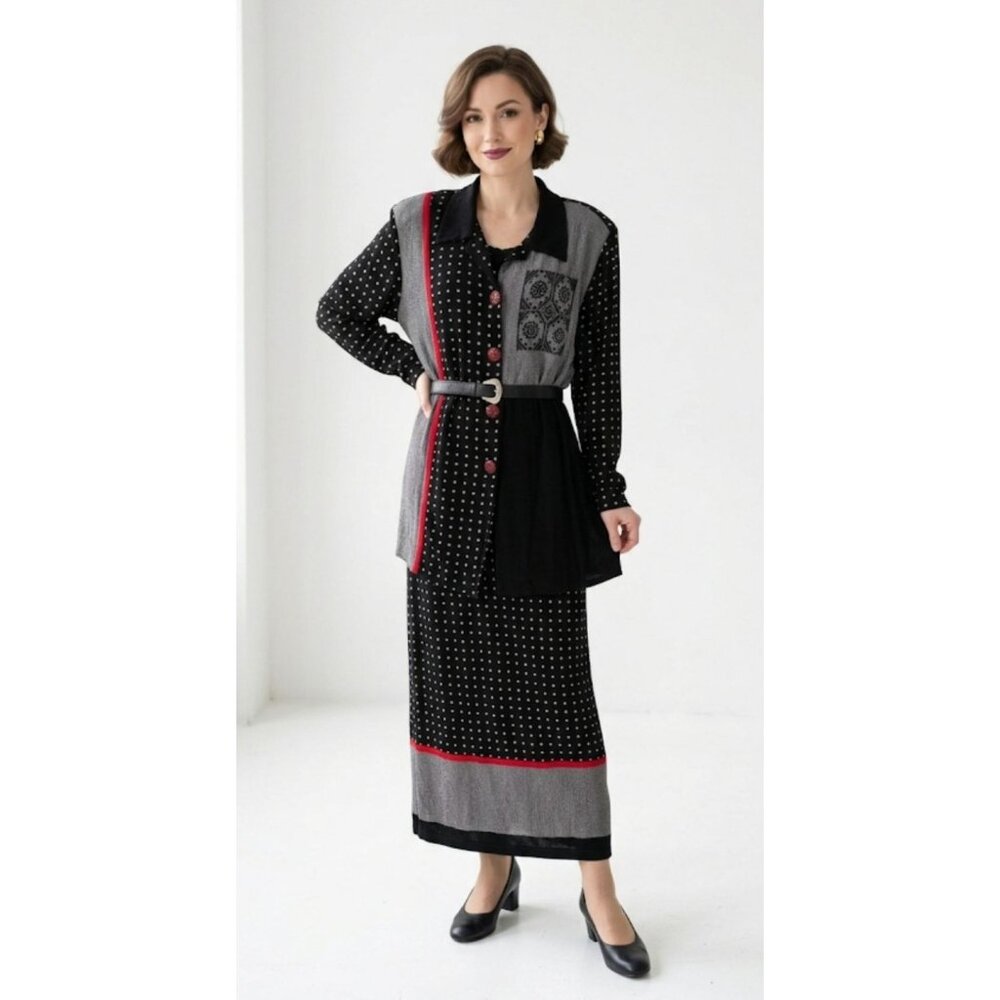 VTG More Jazz Dress & Jacket Set Sz 24 Artsy 80's Lagenlook Black Asymmetrical